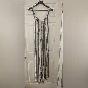 Japna‎ Striped Wide Leg Jumpsuit Romper Button Front Tie Back Women’s Med EUC.